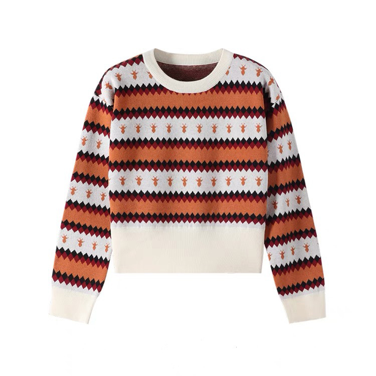 Nuevo diseñador personalizado OEM Moda Otoño Invierno Suéter tejido a rayas Jacquard para mujer