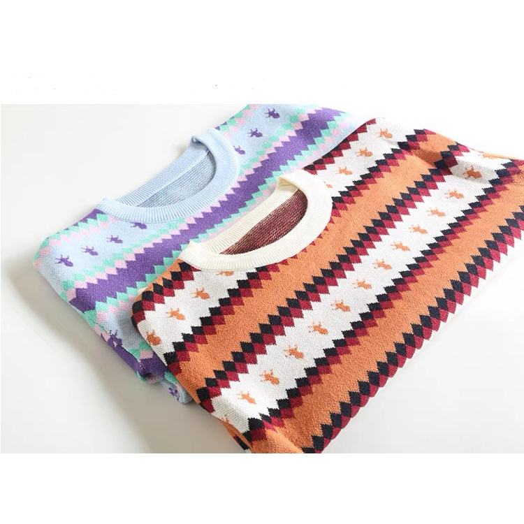 Nuevo diseñador personalizado OEM Moda Otoño Invierno Suéter tejido a rayas Jacquard para mujer