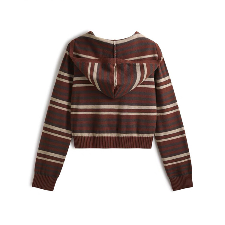 Las mujeres con capucha a rayas con cremallera de los géneros de punto ocasionales de encargo del otoño invierno de la fábrica del OEM hicieron punto la rebeca de la capa del suéter