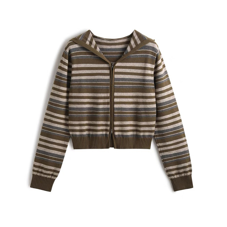 Las mujeres con capucha a rayas con cremallera de los géneros de punto ocasionales de encargo del otoño invierno de la fábrica del OEM hicieron punto la rebeca de la capa del suéter