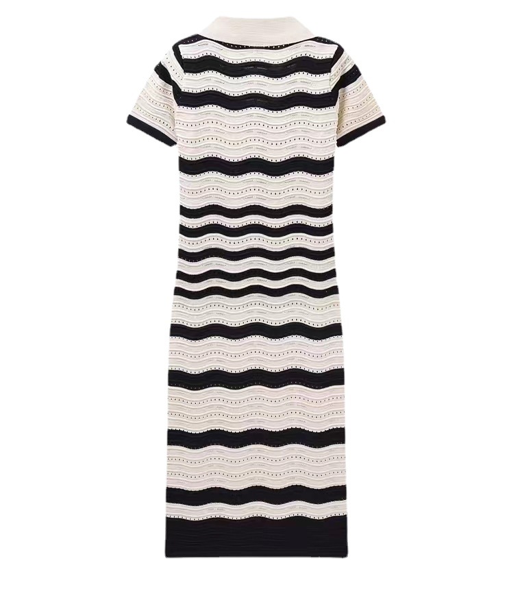 Vestido largo del suéter de punto de las mujeres rayadas con cuello en V de manga corta delgada de encargo de la primavera verano de la fábrica del OEM