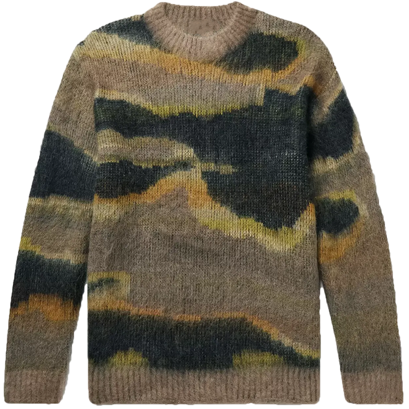 Logotipo personalizado OEM y ODM Mohair Jacquard Jersey de punto con cuello redondo, suéter hecho punto invierno para hombres