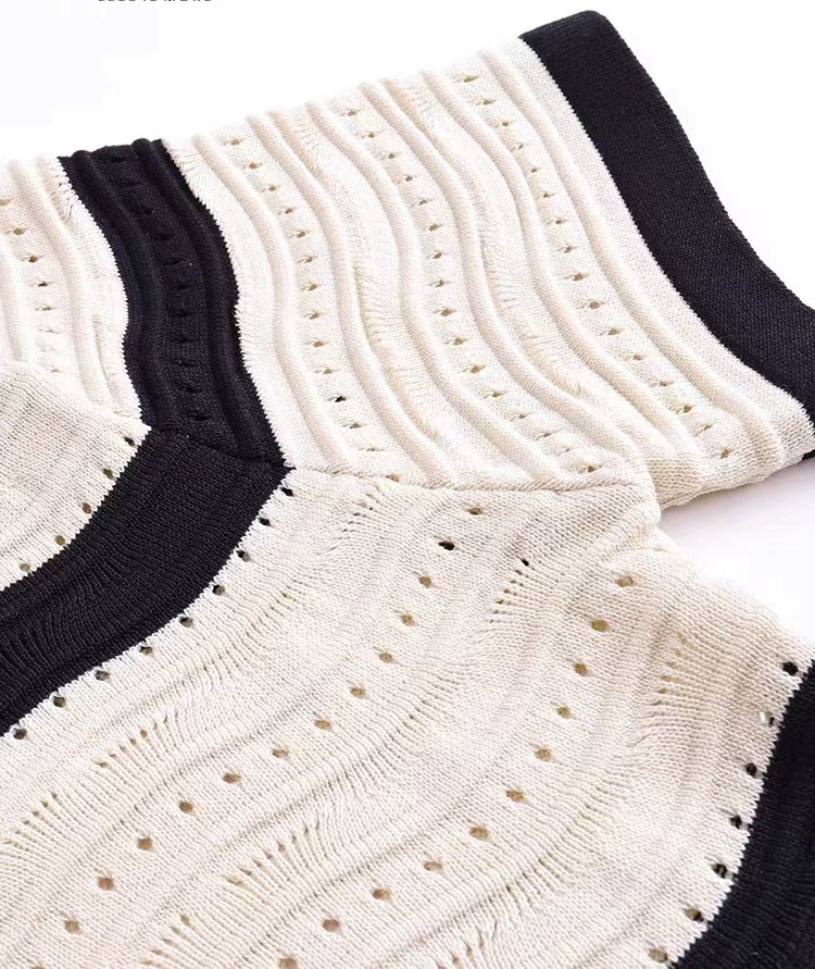 Vestido largo del suéter de punto de las mujeres rayadas con cuello en V de manga corta delgada de encargo de la primavera verano de la fábrica del OEM