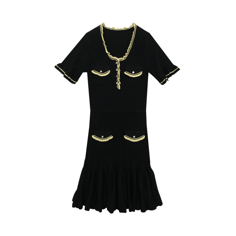 Las mujeres plisadas manga corta de encargo de la fábrica del OEM primavera-verano hacen punto el vestido del suéter