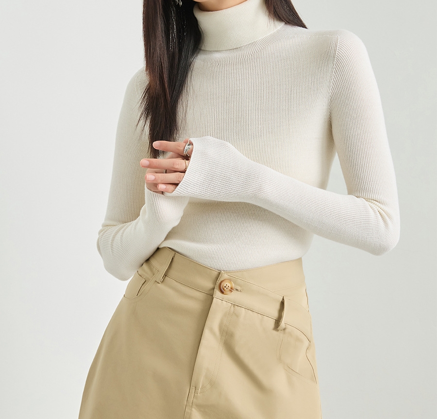 Nuevo suéter hecho punto 100% cuello alto de lana delgado del otoño invierno de encargo del OEM para las mujeres