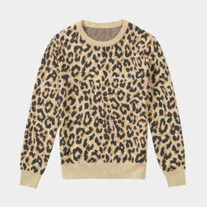 Las señoras de encargo de las mujeres de los géneros de punto de la fábrica del OEM hicieron punto los suéteres del jersey del telar jacquar del estampado leopardo 