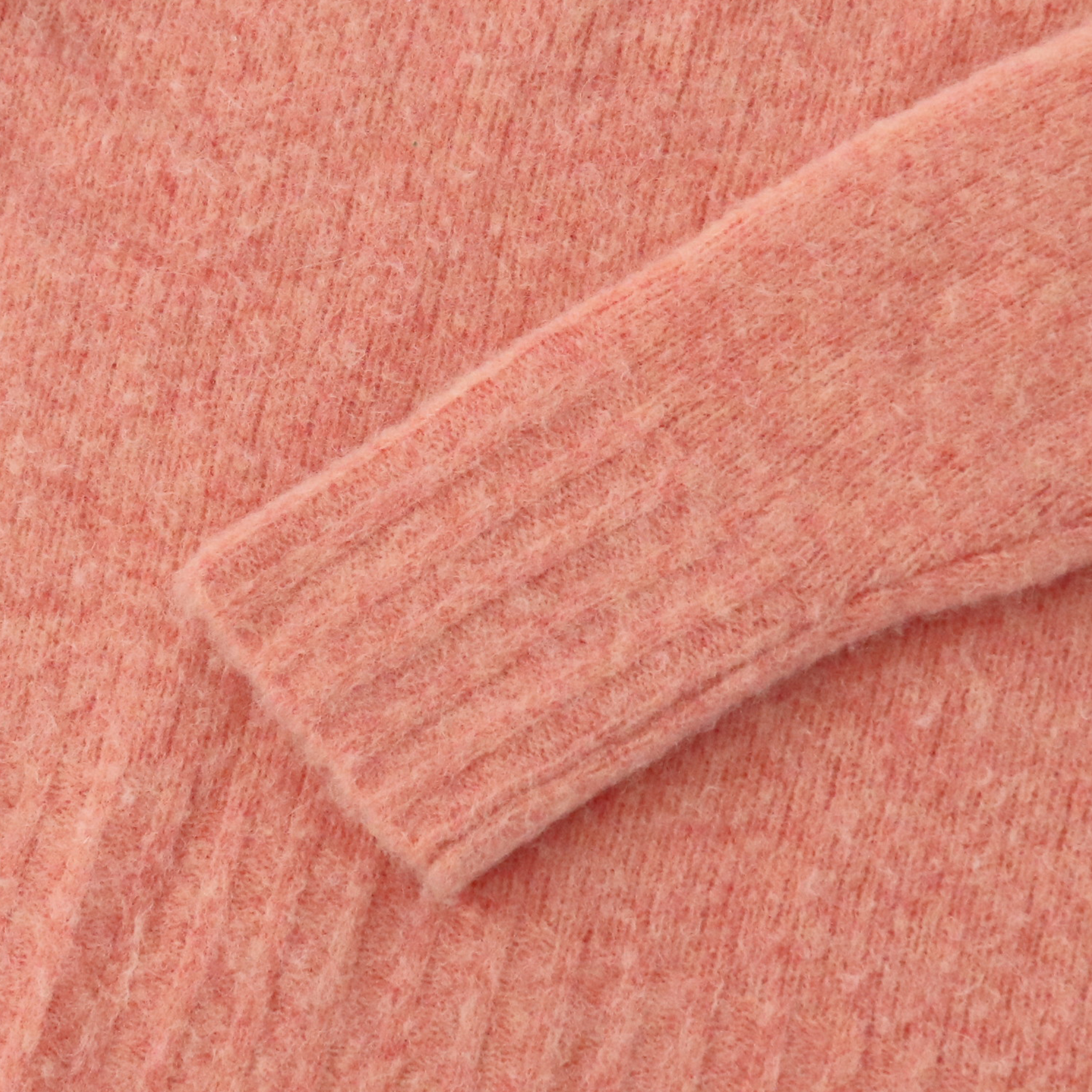 Suéter de punto de cuello redondo de manga larga rosa personalizado de fábrica OEM de otoño invierno para mujer