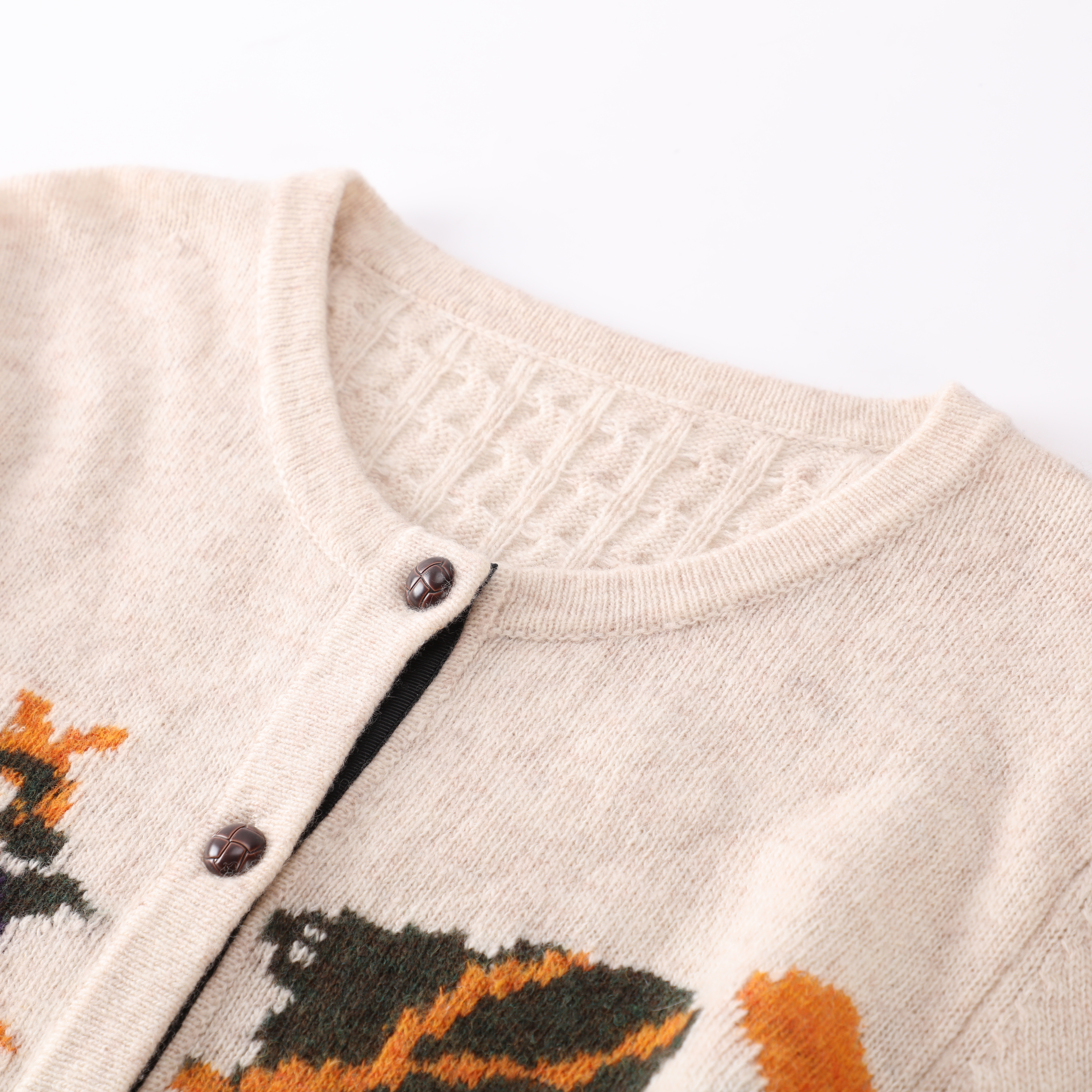 Otoño Invierno OEM personalizado blanco impreso manga larga lana mujer Top Knit Sweater Cardigan