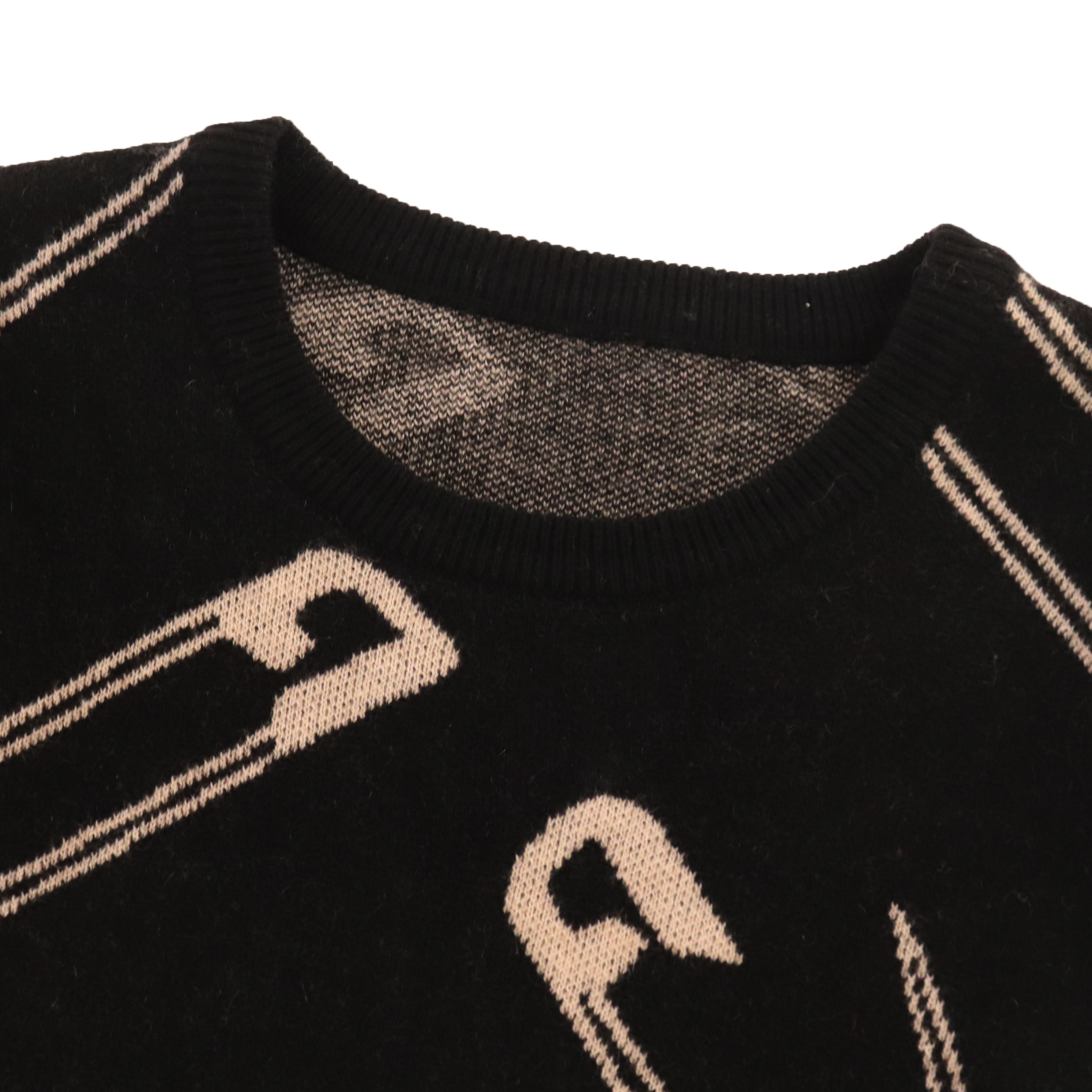 Suéter de punto de manga larga con estampado negro personalizado OEM de otoño invierno para mujer