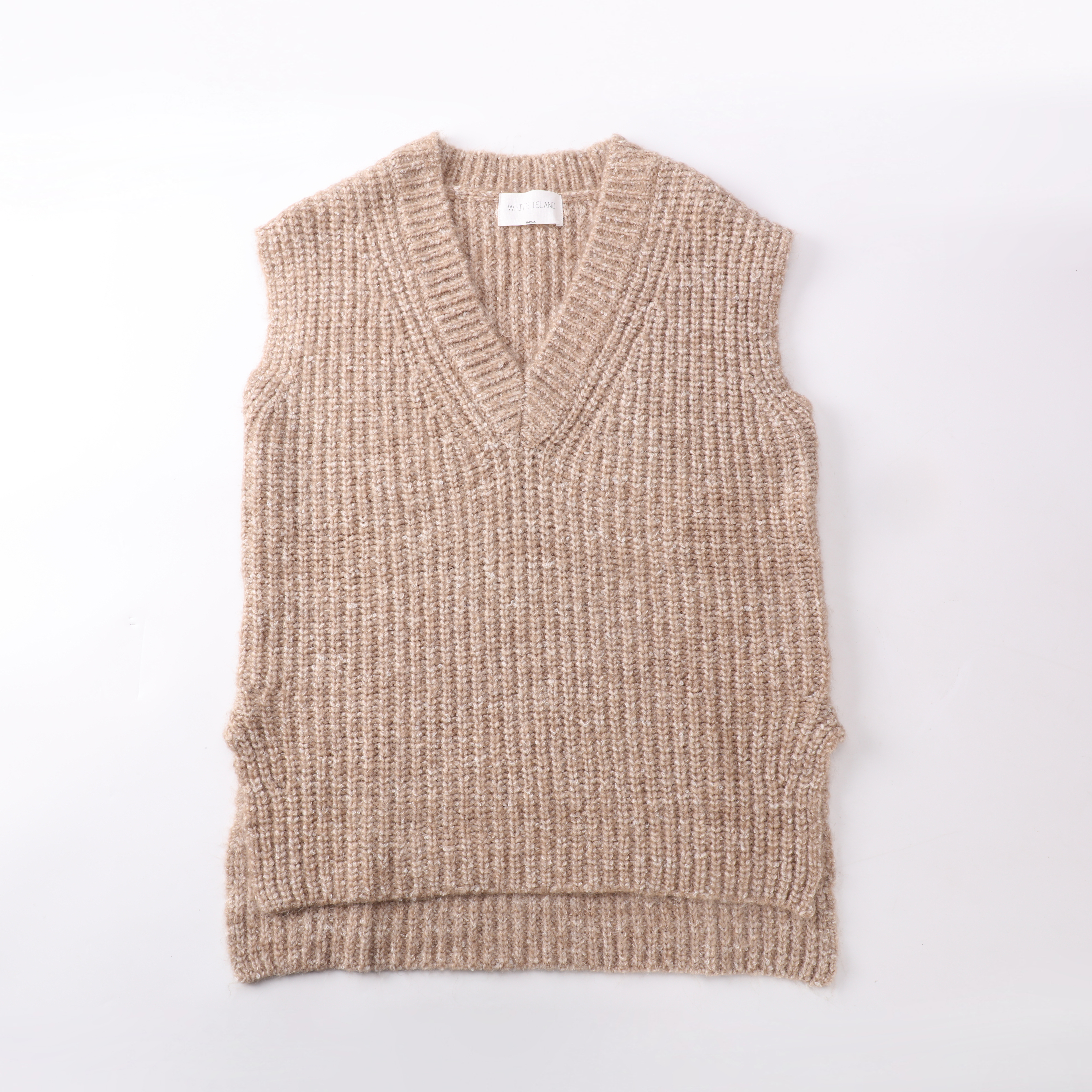 Chaleco sin mangas de la parte superior del suéter del jersey de punto con cuello en V de las mujeres de encargo de la fábrica del OEM 