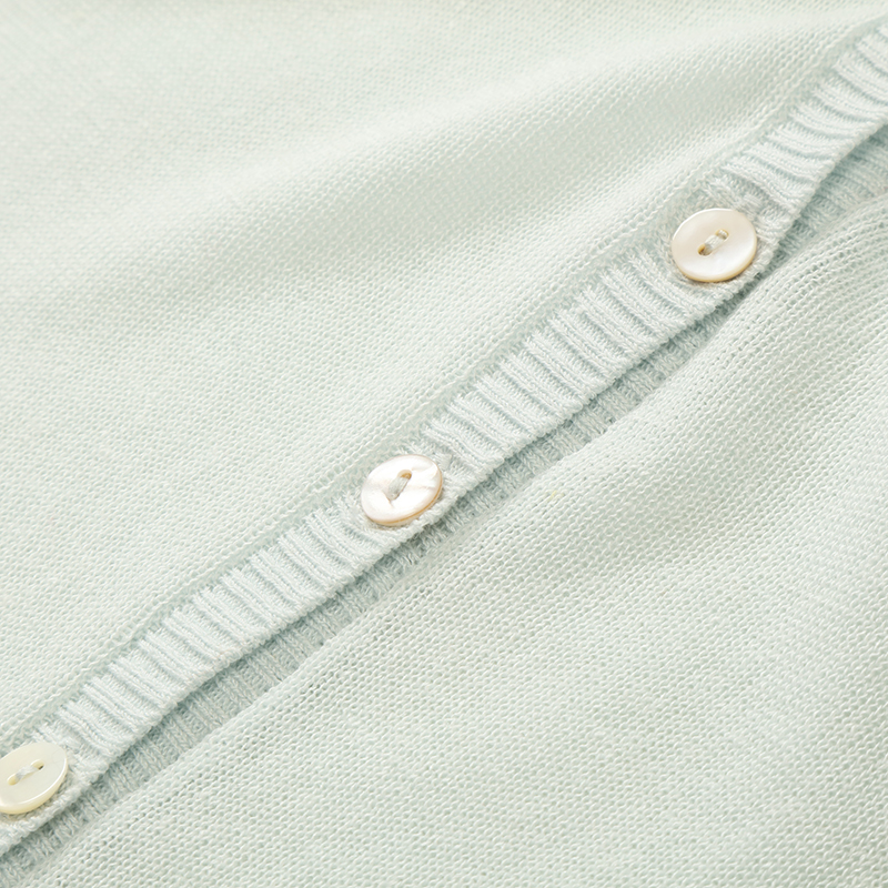 Tencel Lino Mezclado OEM Fábrica Personalizada Manga Larga Beige Mujer Señoras Corto Delgado Suéter Rebeca