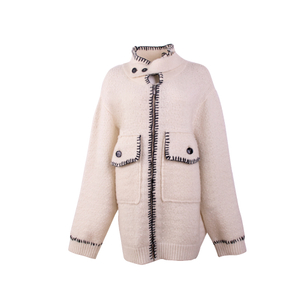 Fabricación OEM, prendas de punto de otoño personalizadas, tejido informal de cuello alto con cremallera, suéter para mujer, cárdigan superior para damas
