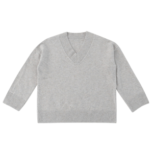 Suéter 100% gris de encargo del punto del jersey de las mujeres de la cachemira de la manga larga de encargo de la fábrica del OEM de la caída del invierno