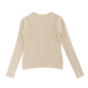 Suéter de punto de manga larga con cuello redondo blanco personalizado de fábrica OEM de otoño invierno para mujer