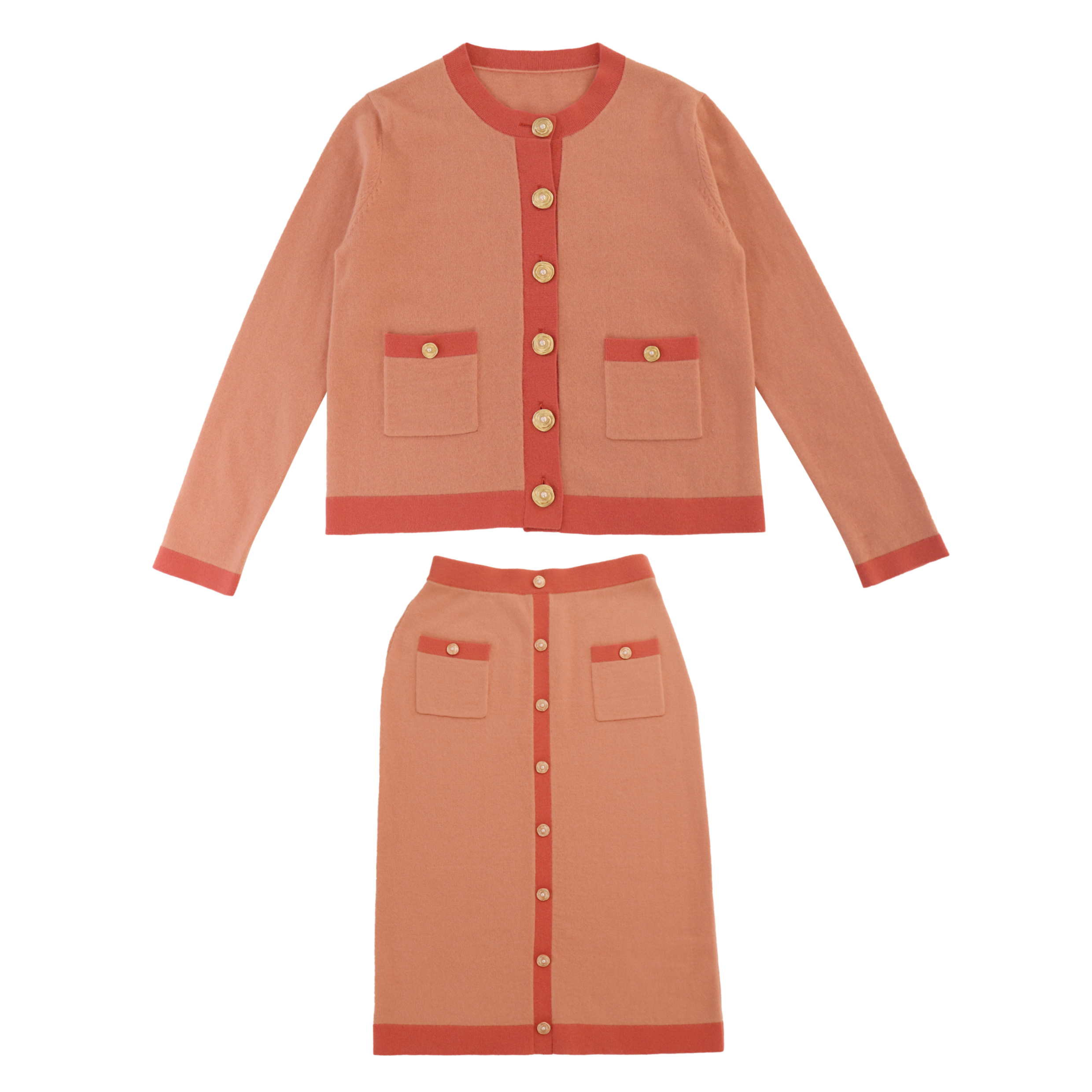 Conjunto de punto de mujer de dos piezas con falda superior de cárdigan de manga larga de invierno personalizado OEM