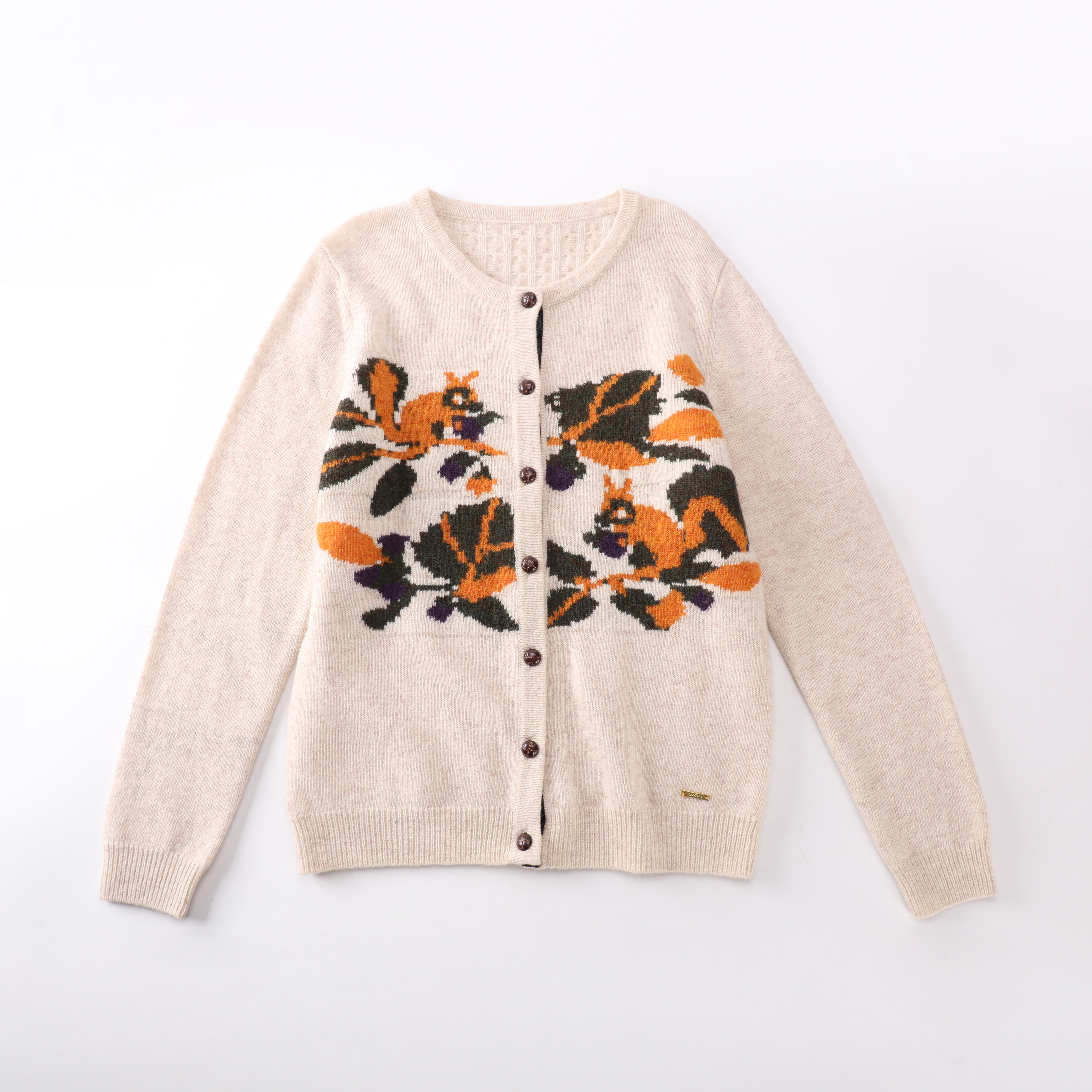 Otoño Invierno OEM personalizado blanco impreso manga larga lana mujer Top Knit Sweater Cardigan