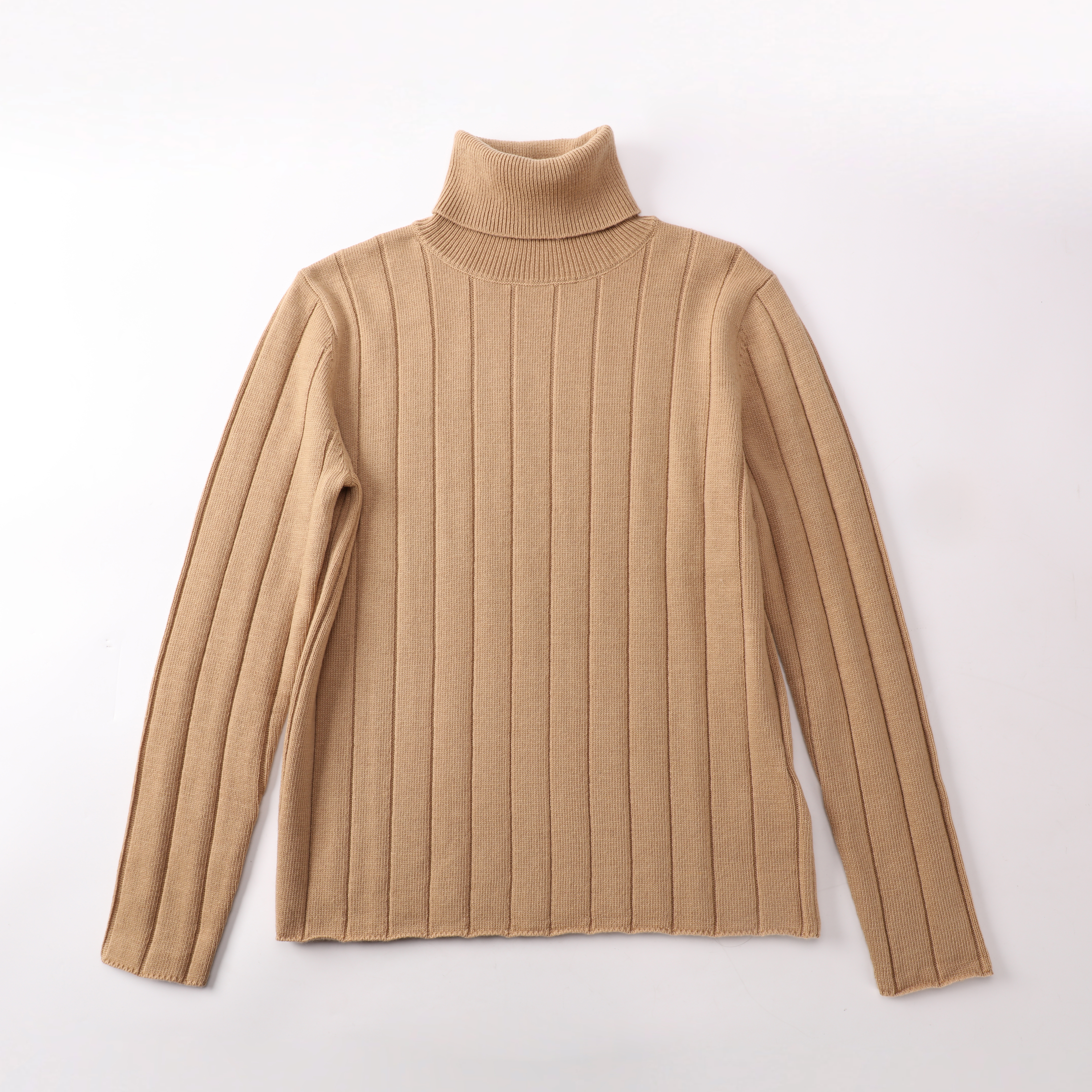 Suéter de punto grueso de color caqui de cuello alto de manga larga personalizado OEM de otoño e invierno para mujer