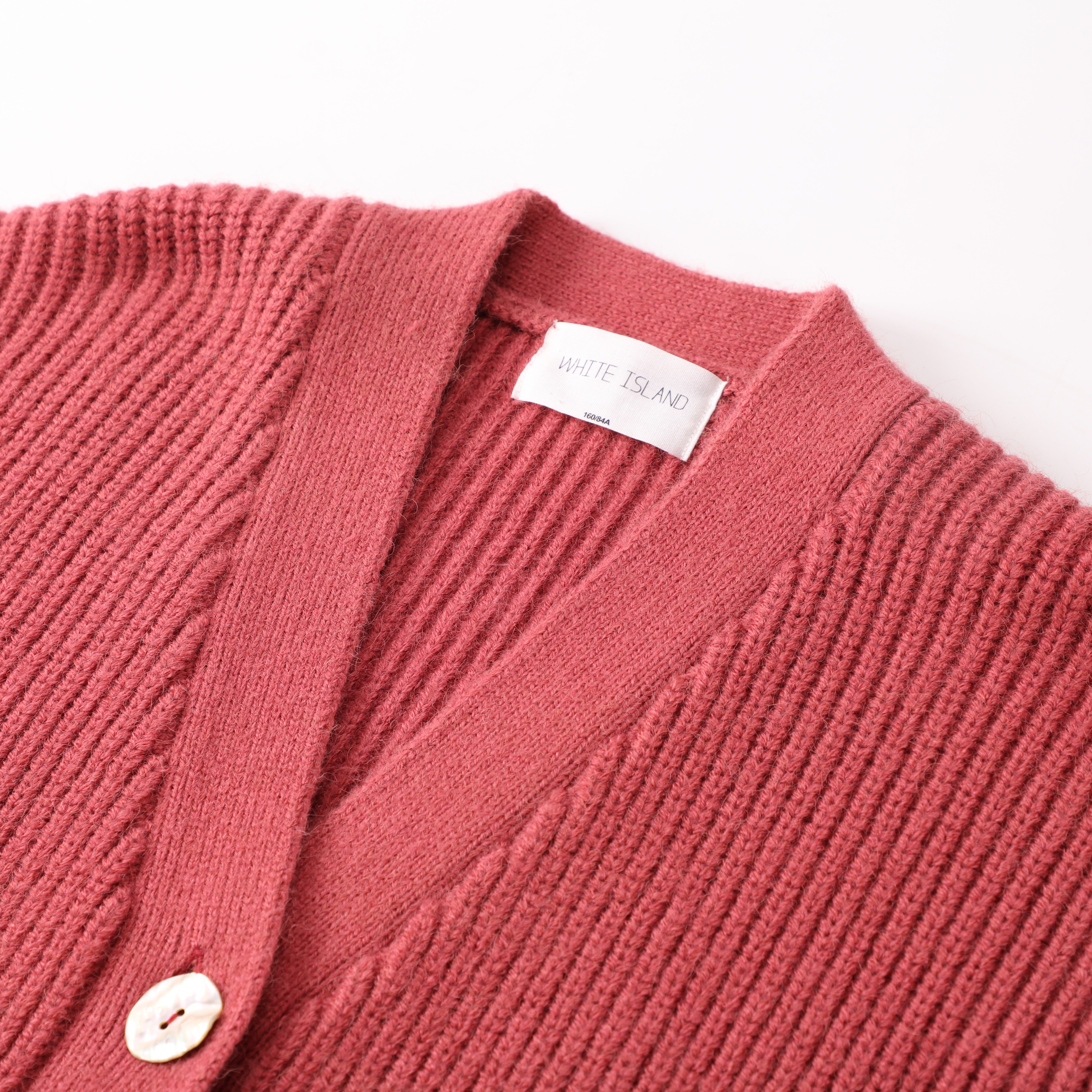 Cárdigan de suéter de punto superior para mujer con cuello en V de manga larga roja personalizada OEM de invierno de alta calidad para damas