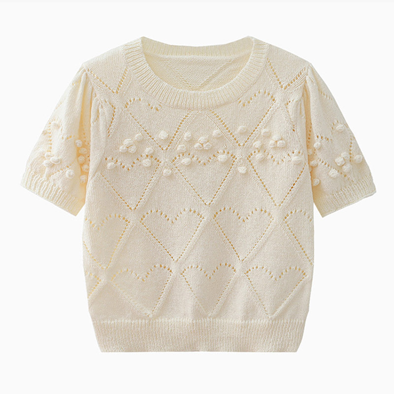 OEM fábrica personalizado verano diseñador señoras prendas de punto ahuecadas manga corta mujeres camisa tejida Tops suéter 