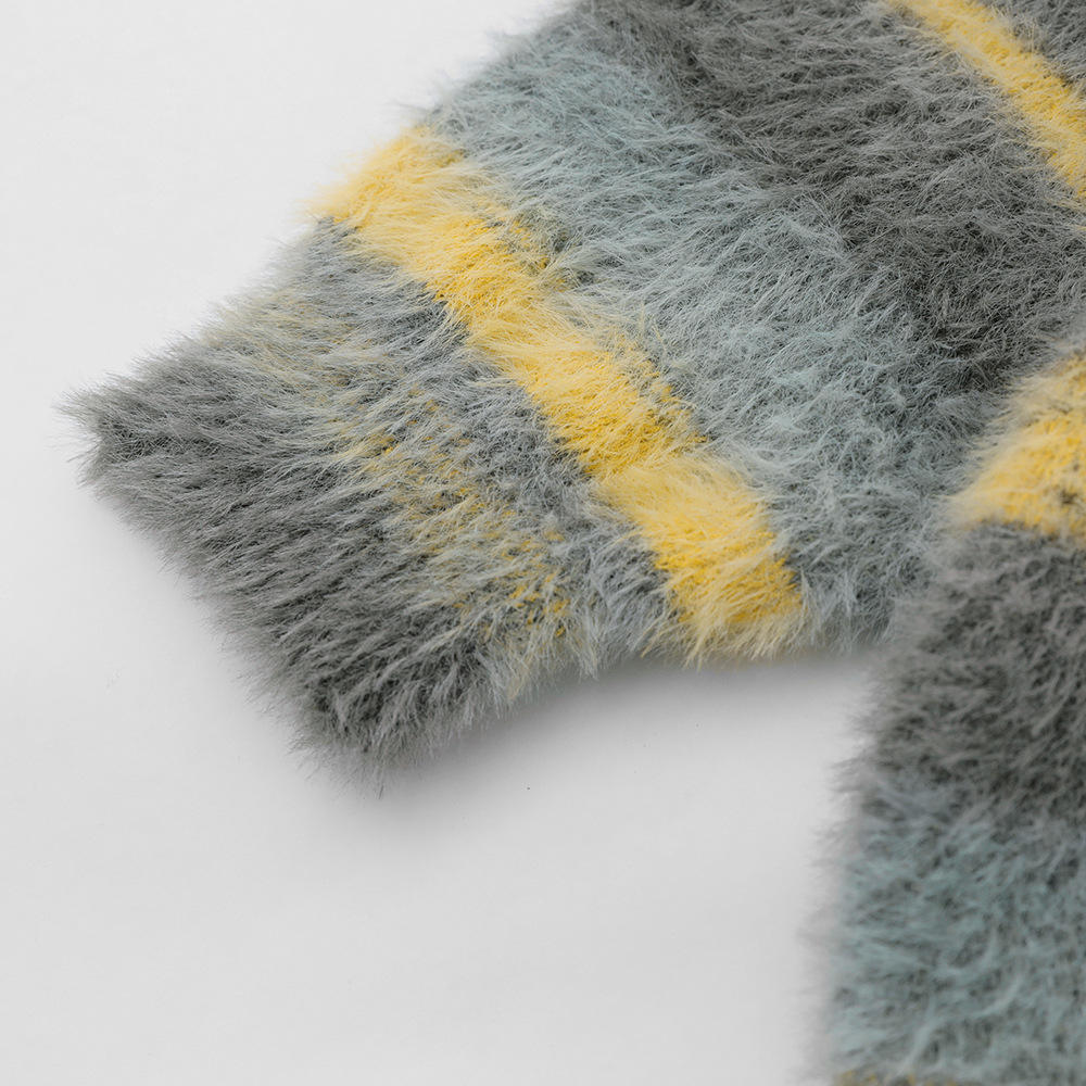 Suéter rayado de la rebeca de la capa del punto suave de encargo de los géneros de punto del mohair del otoño invierno del OEM 