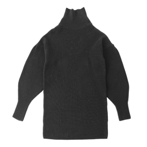 Suéter largo 100% del punto del jersey de las mujeres del negro del cuello alto de la manga del algodón de la aduana de la fábrica del OEM del invierno