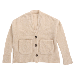 Suéter de punto con bolsillo para mujer, cuello en V, manga larga, Beige, personalizado, Otoño Invierno