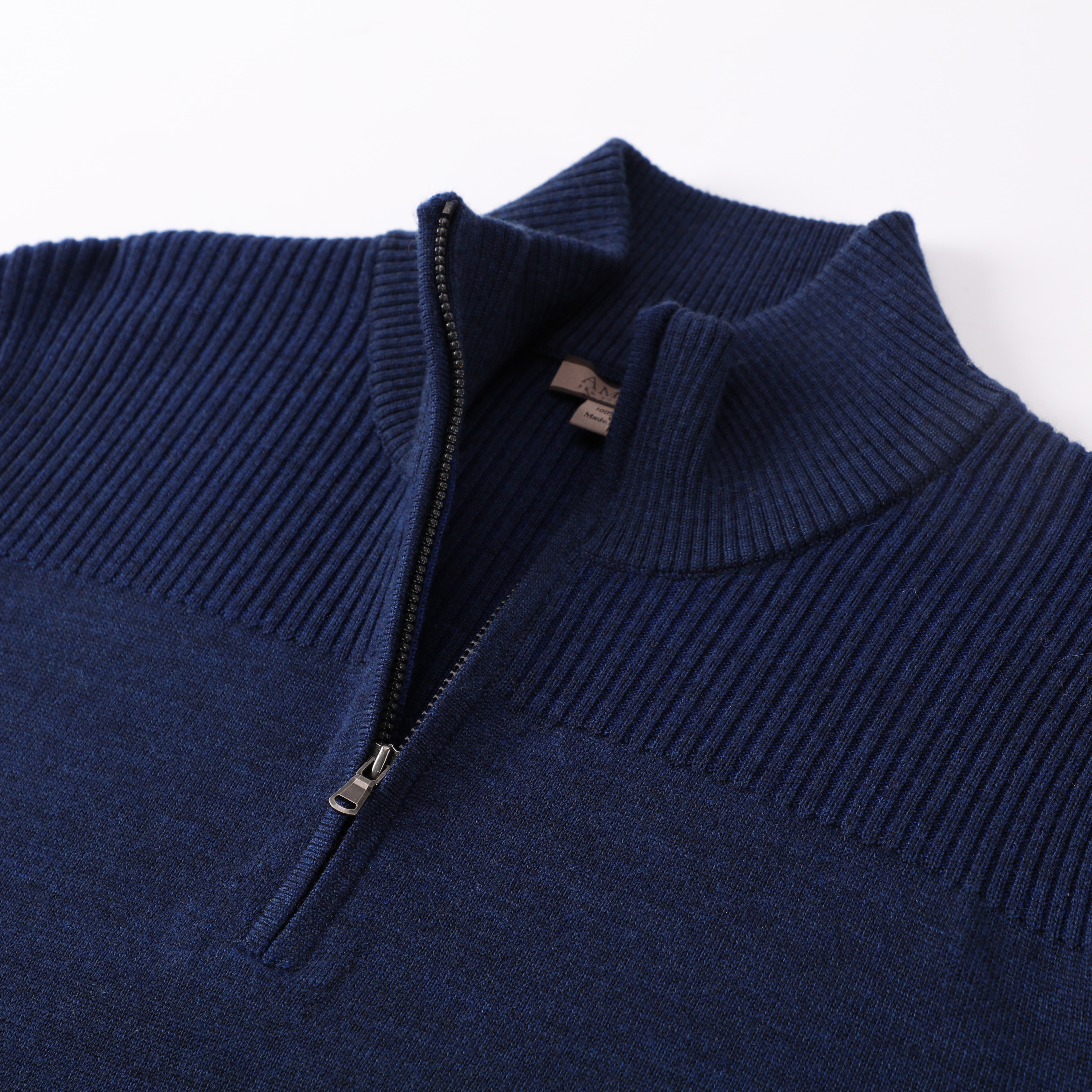 Otoño Invierno OEM Custom Navy Manga larga Mujeres Señoras Jersey Suéter de punto con cremallera