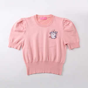 Suéter de punto con estampado de cuello redondo de manga corta rosa personalizado OEM de primavera y otoño para mujer