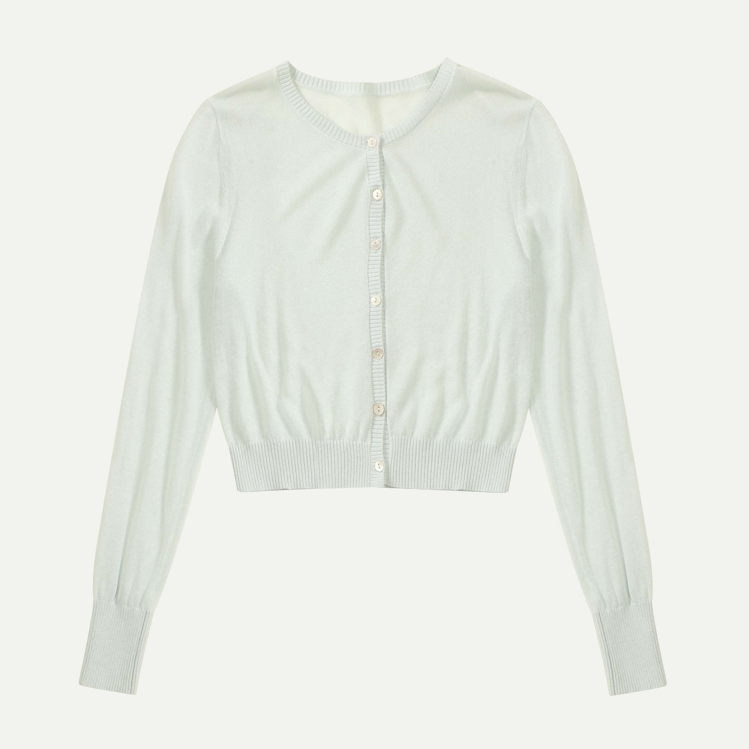 Tencel Lino Mezclado OEM Fábrica Personalizada Manga Larga Beige Mujer Señoras Corto Delgado Suéter Rebeca