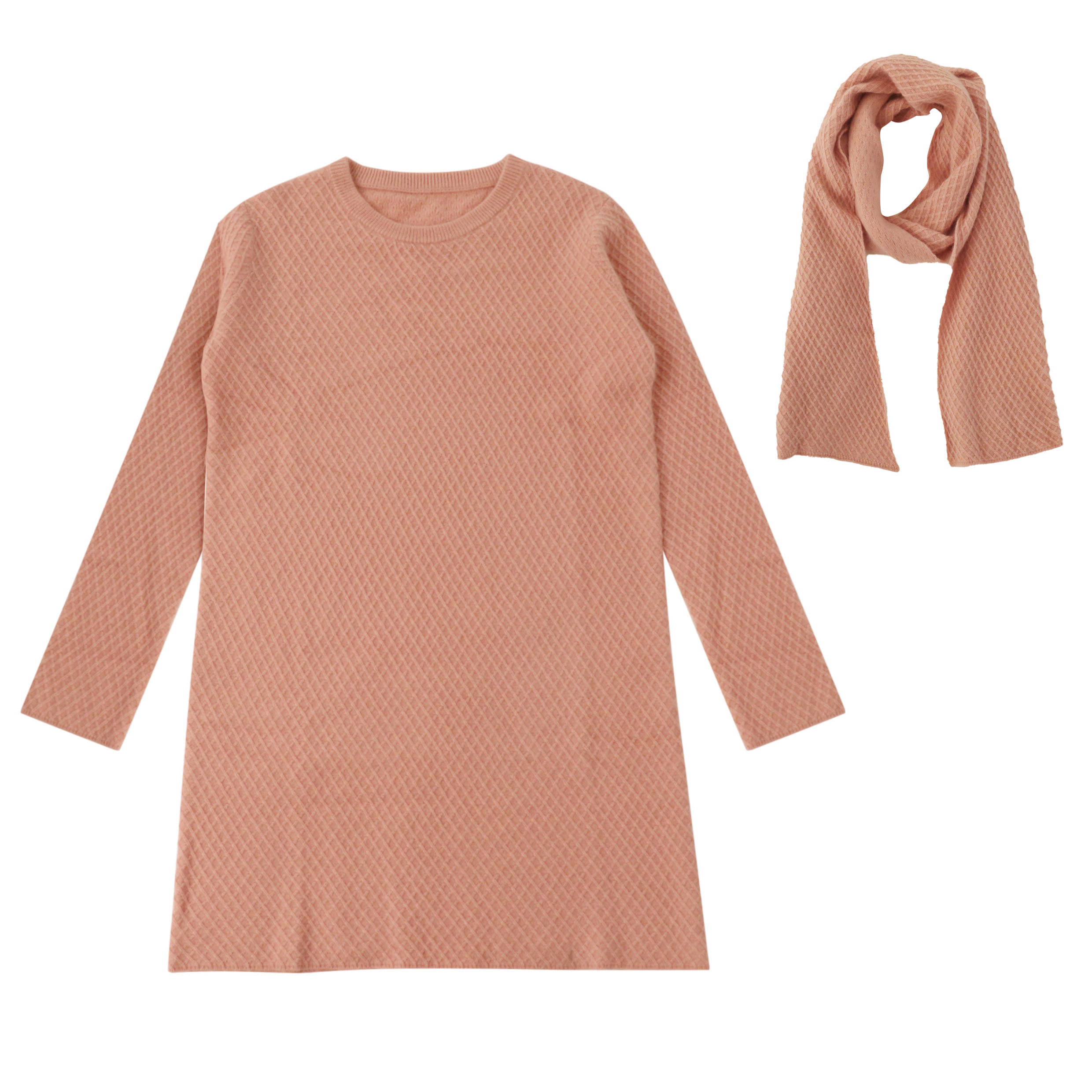 Vestido de suéter de punto suelto rosa de manga larga personalizado de fábrica OEM de Otoño Invierno para mujer