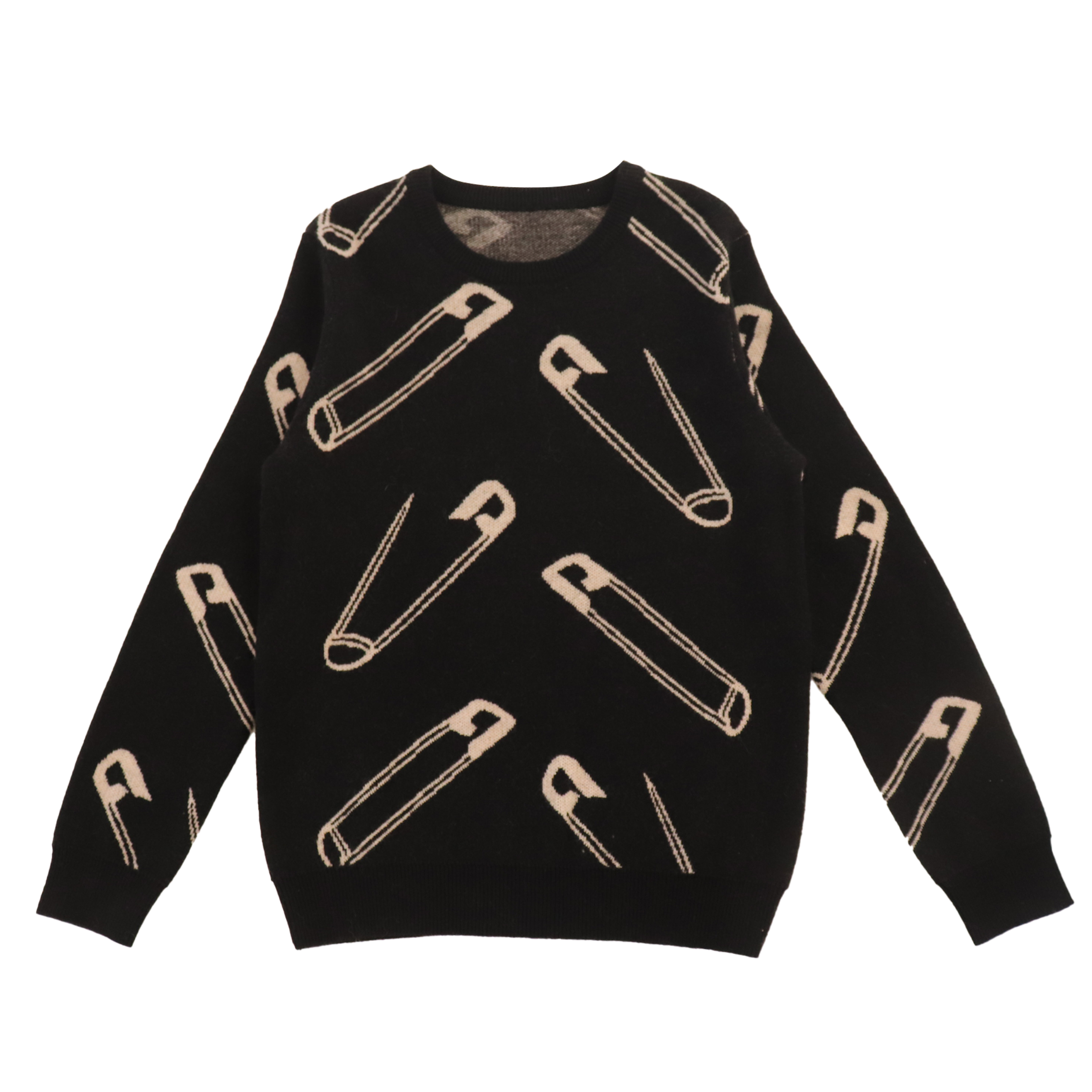 Suéter de punto de manga larga con estampado negro personalizado OEM de otoño invierno para mujer