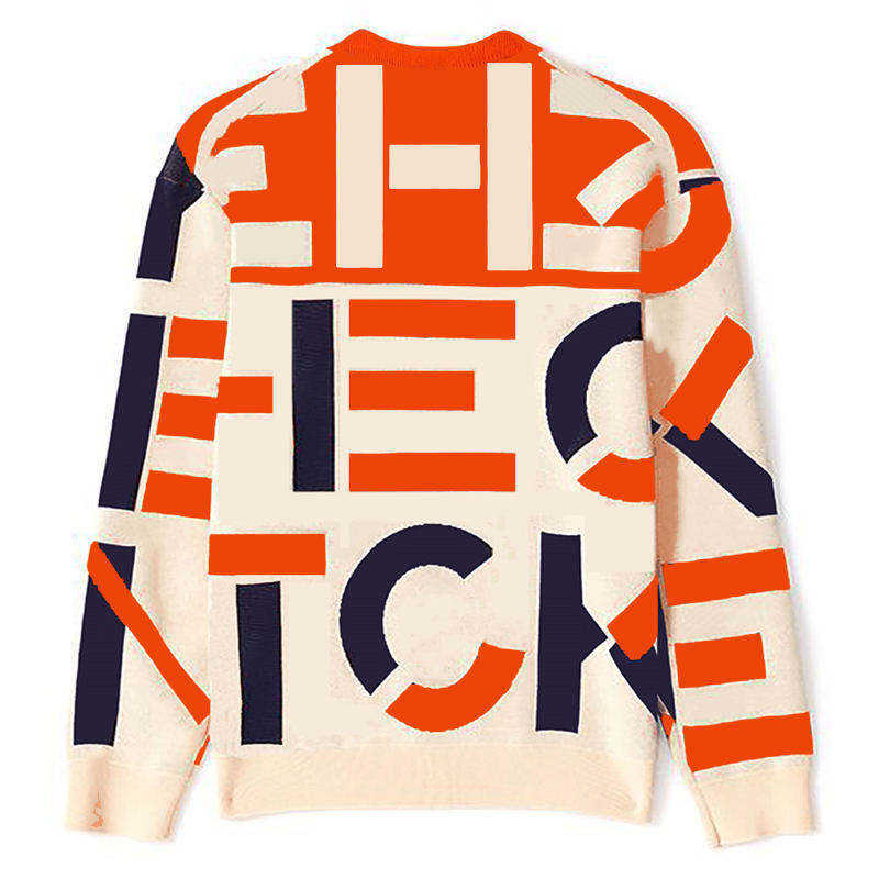 Suéter largo de encargo del jersey del cuello redondo de la manga del punto de la letra del telar jacquar del suéter del jersey de los hombres del OEM