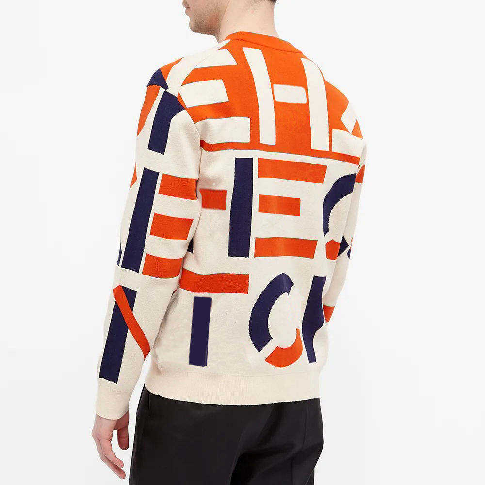 Suéter largo de encargo del jersey del cuello redondo de la manga del punto de la letra del telar jacquar del suéter del jersey de los hombres del OEM