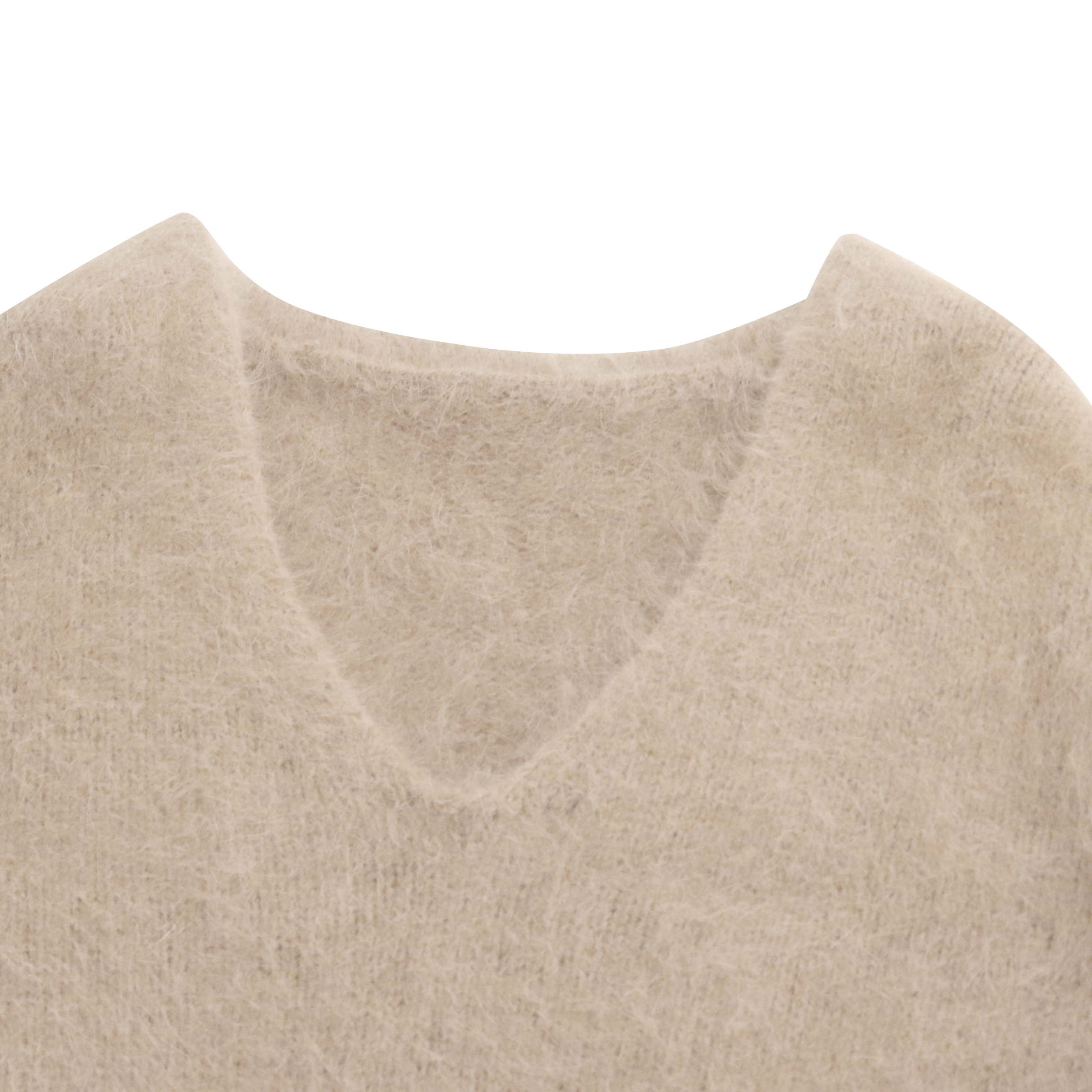 Suéter de punto beige con cuello de pico de lana de manga larga personalizado de fábrica OEM de Otoño Invierno para mujer