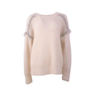 OEM Custom Fomen's Outumn Winter Knitwear suave manga larga suéter beige beige suéter