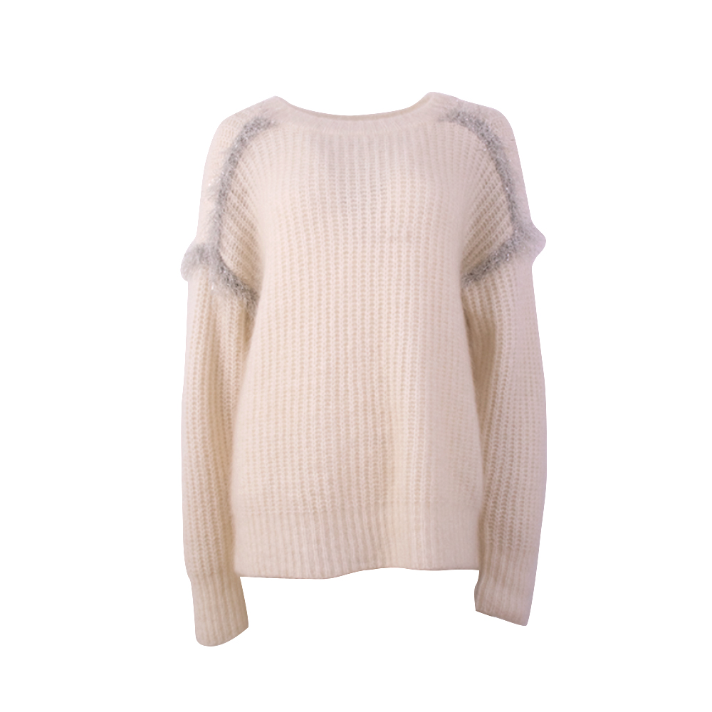 OEM Custom Fomen's Outumn Winter Knitwear suave manga larga suéter beige beige suéter