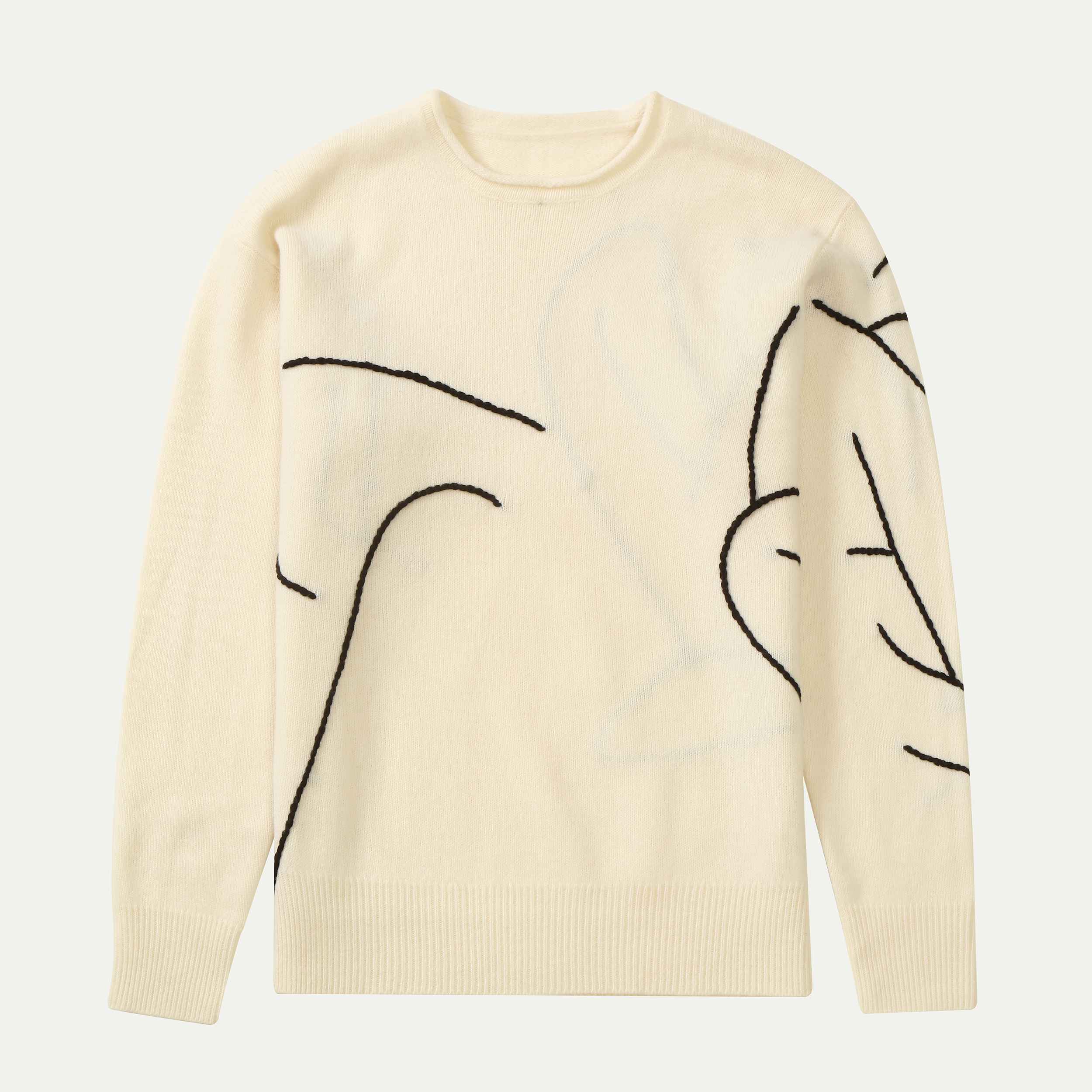 Las mujeres mezcladas ganchillo de encargo del jersey de la impresión de la cachemira del cuello de O hicieron punto Weater