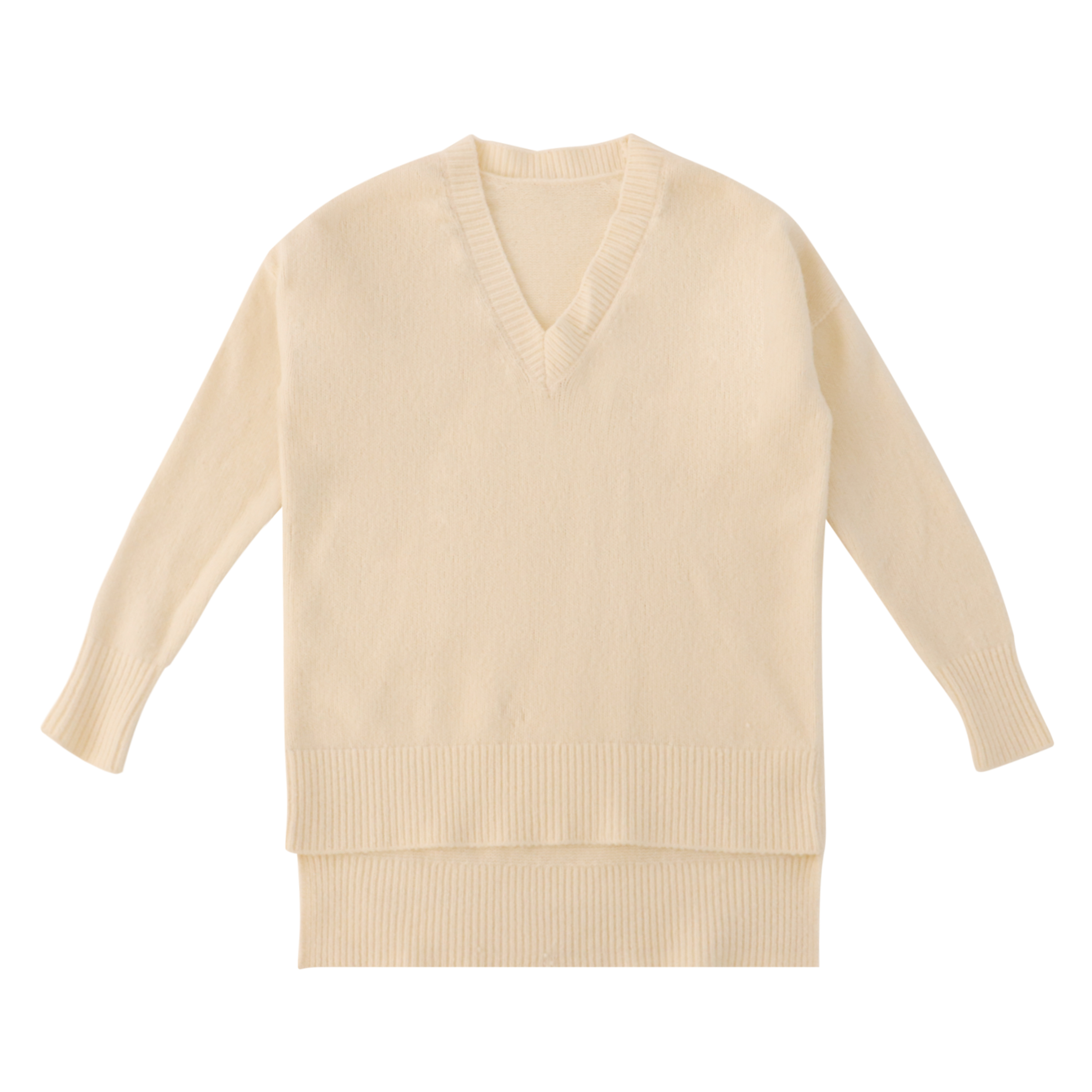 Suéter beige de encargo del punto del jersey de las mujeres con cuello en V de manga larga de la fábrica del OEM del otoño invierno