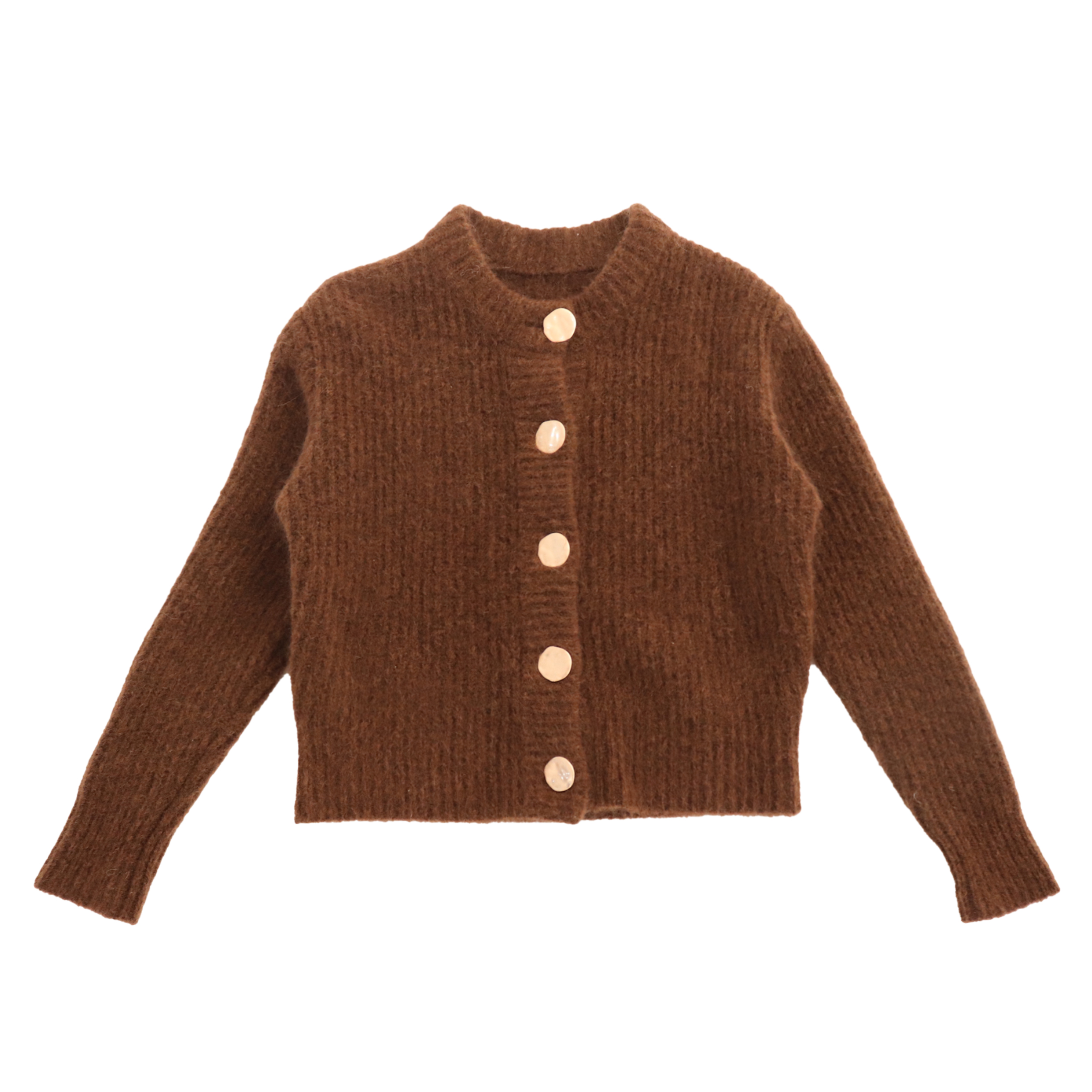 Otoño Invierno OEM personalizado sólido marrón manga larga lana mujer Top Knit Sweater Cardigan