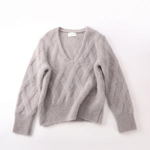 Otoño Invierno OEM fábrica moda nuevo personalizado manga larga lana cuello en V gris mujeres suéter de punto