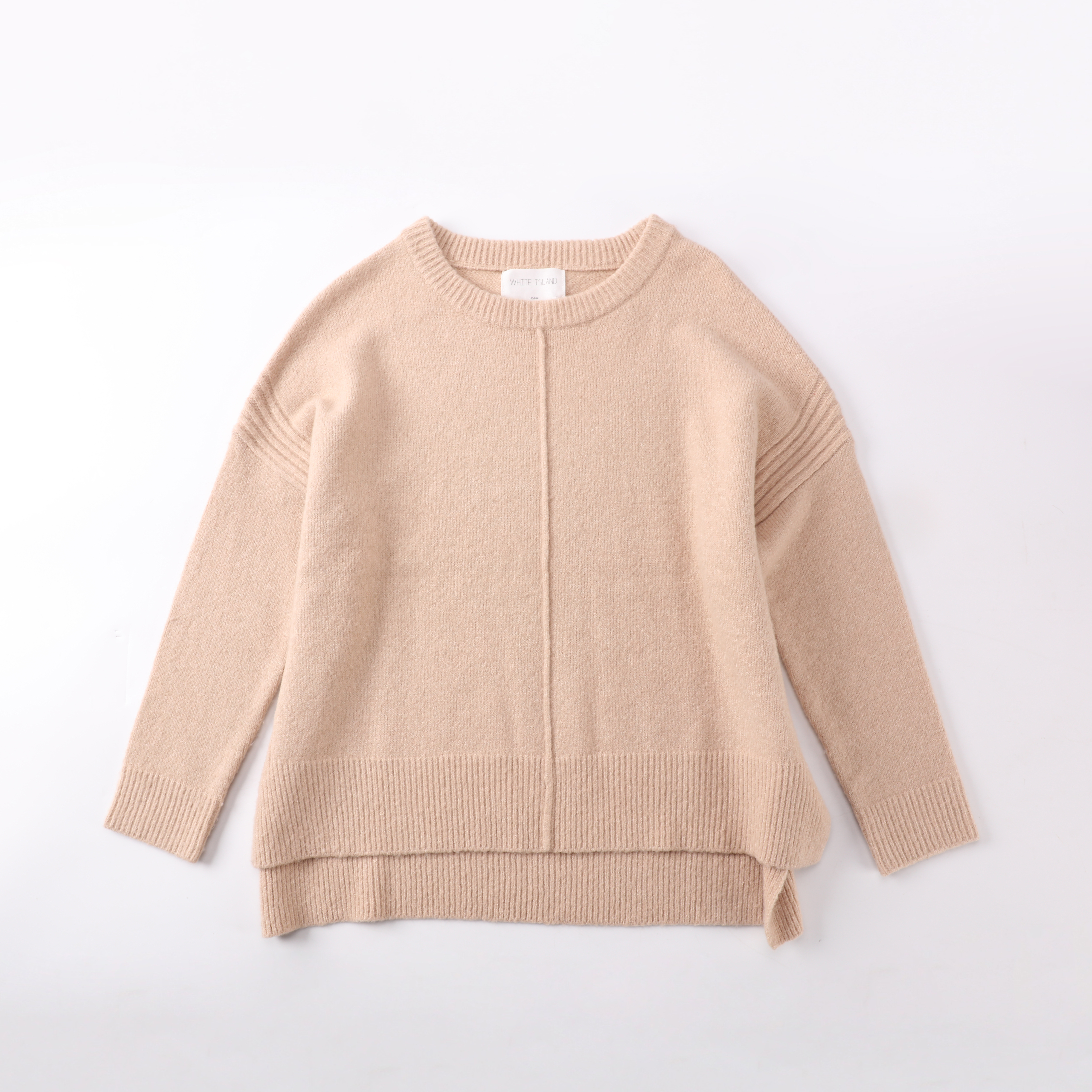 Suéter suelto de punto de manga larga beige personalizado OEM de otoño invierno para mujer