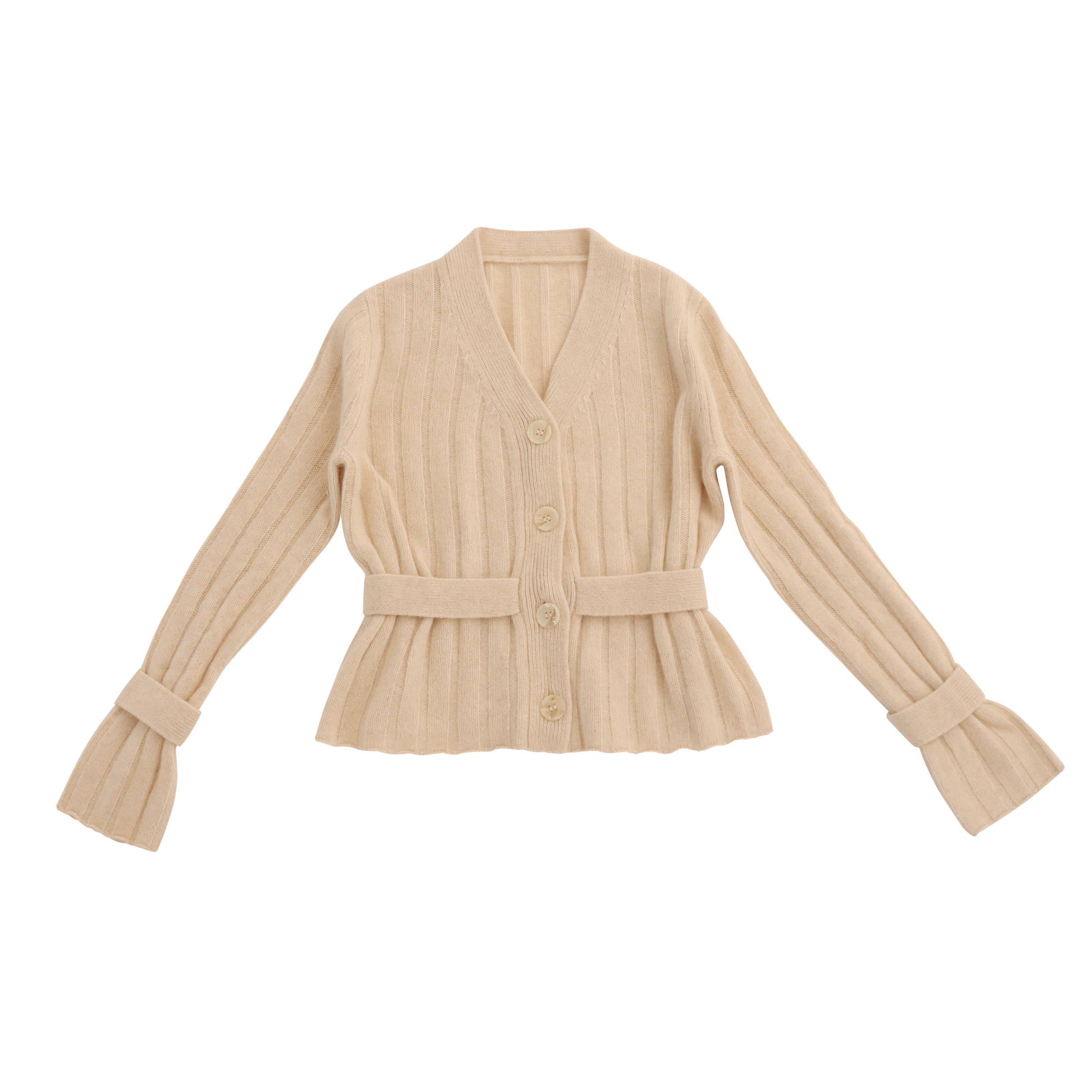 Rebeca de punto delgada corta de las señoras de las mujeres beige de las mangas largas de la aduana de la fábrica del OEM