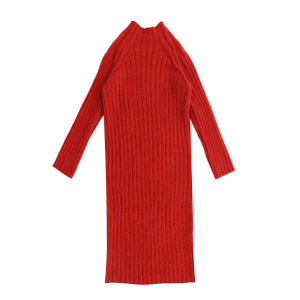 Vestido flojo rojo del suéter del punto del jersey de las mujeres de la manga larga de encargo de la fábrica del OEM del invierno